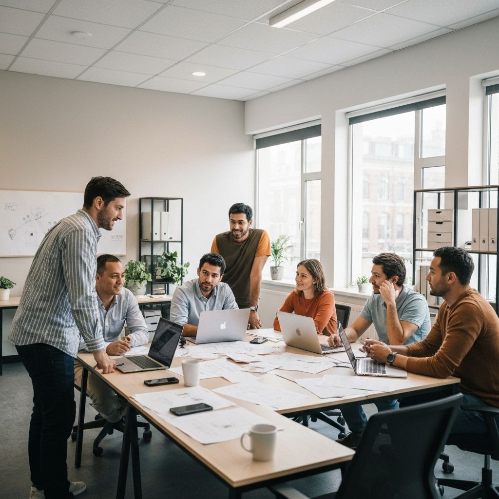 Team collaborating in a modern office